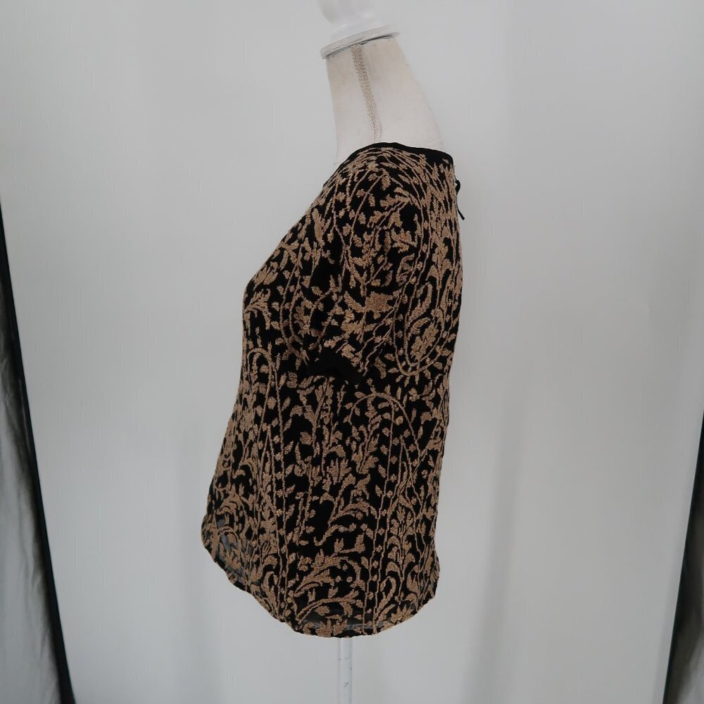 Joie Women's Short Sleeve Blouse Sparkly Gold and Black Size Small - Picture 4 of 8